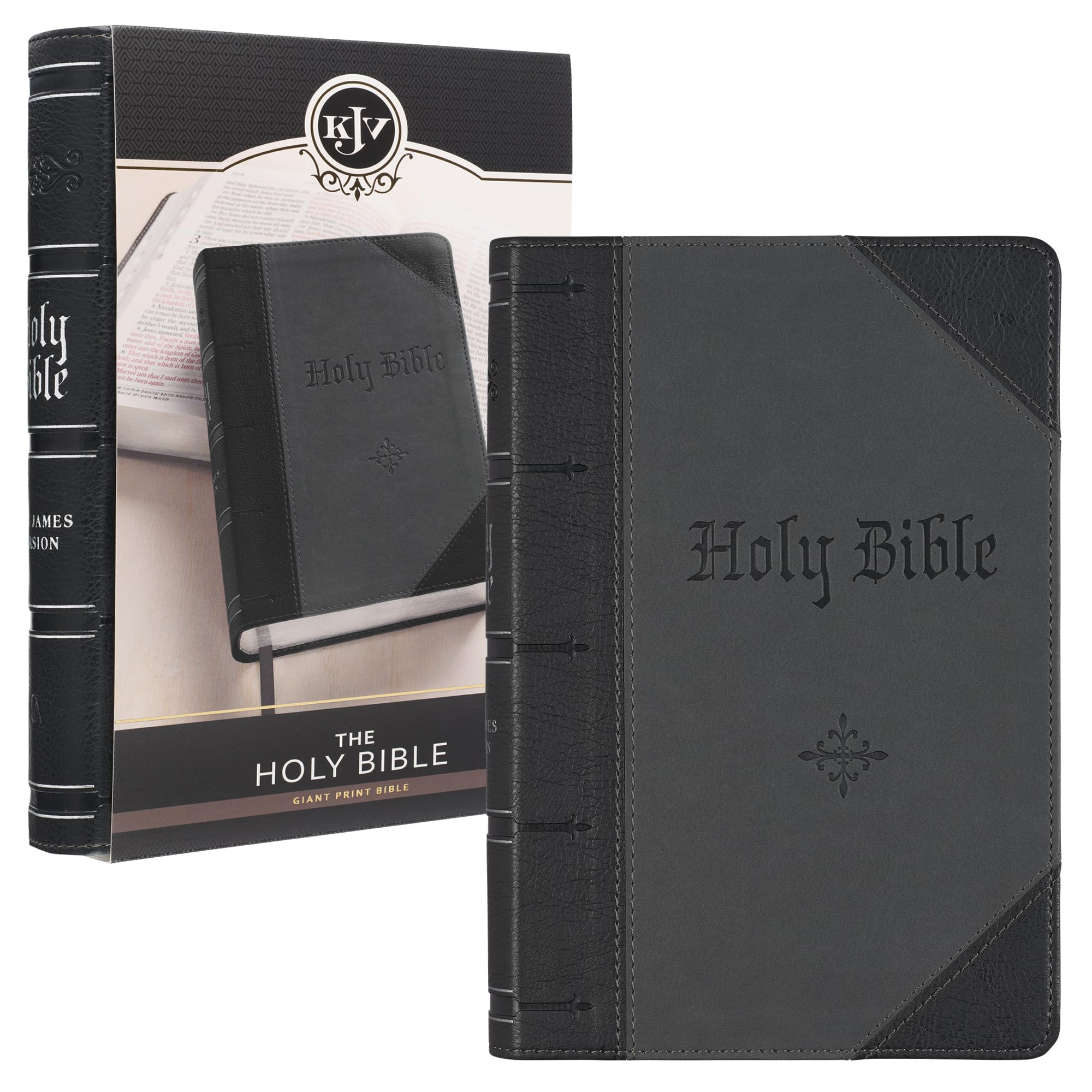 KJV Holy Bible, Giant Print Standard Size Faux Leather Red Letter Edition - Ribbon Marker, King James Version, Black /Gray (KJV Standard GP Editions) KJV Holy Bible, Giant Print Standard Size Faux Leather Red Letter Edition - Ribbon Marker, King James Version, Black /Gray (KJV Standard GP Editions) Imitation Leather