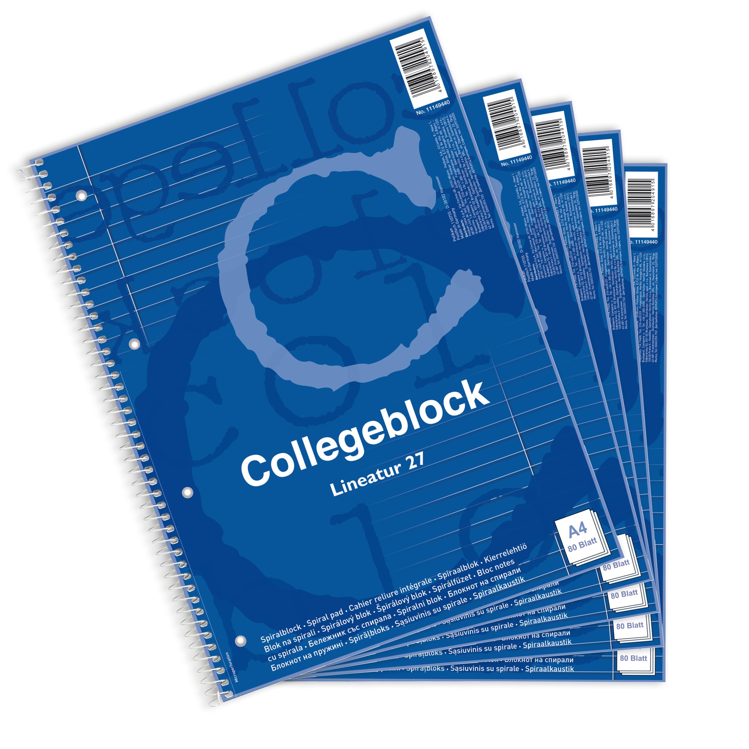 Noname 11149440 Spiral-Bound Notebook A4 Lined 80 Sheets Pack of 5