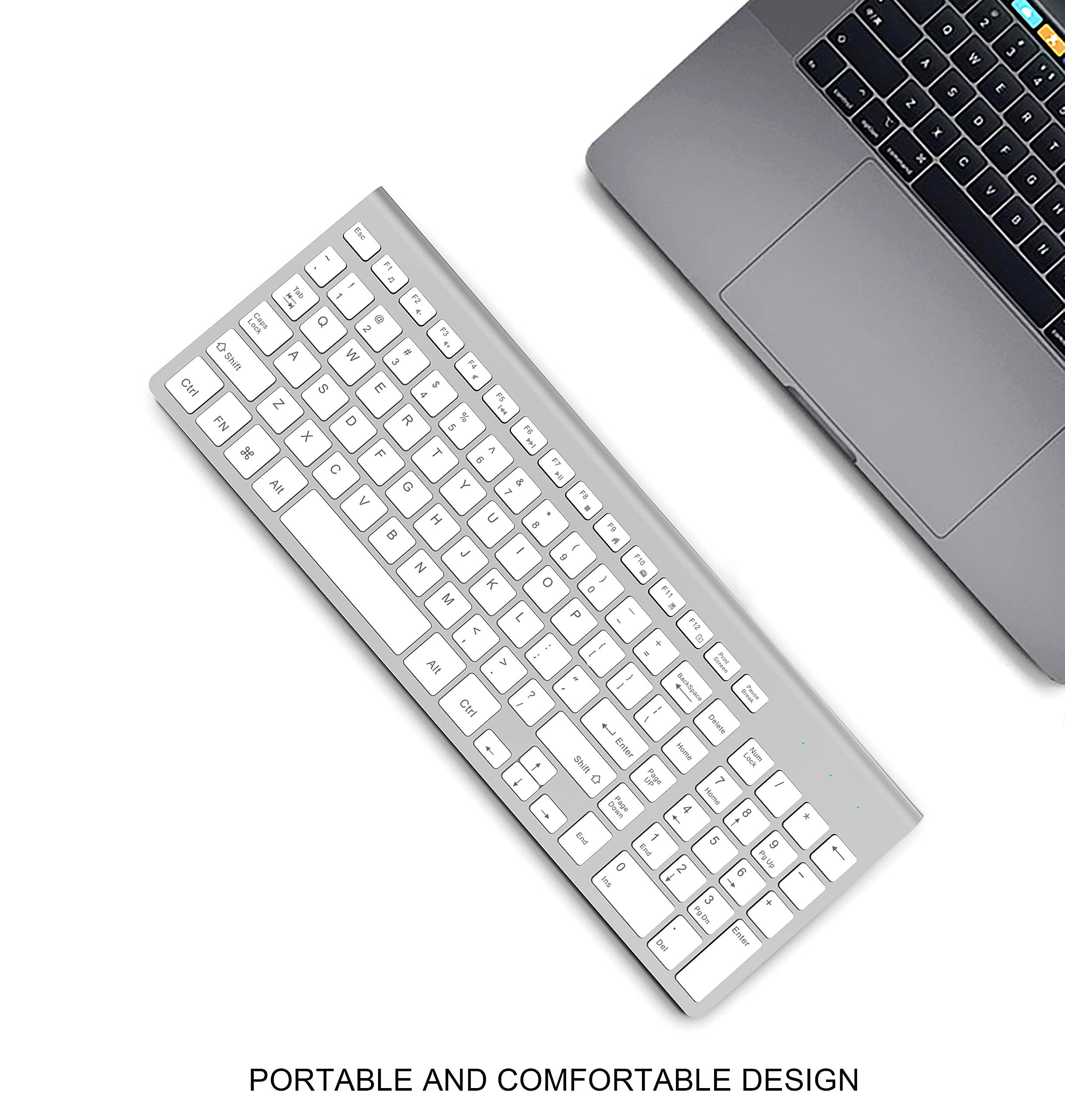 JOYACCESS J Wireless Keyboard, 2.4G Slim and Compact Wireless Keyboard with Numeric Keypad for Laptop, MacBook air, Apple, Computer, PC-Sliver&White
