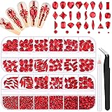 1680Pcs Red Glass Nail Rhinestones 180Pcs Multi