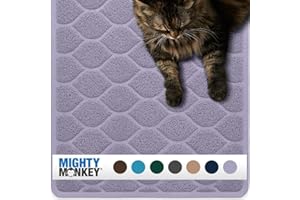 Mighty Monkey Waterproof BPA Free Cat Litter Box Trapping Mat, Easy Clean Floors, Textured Backing, Soft on Sensitive Kitty Paws, Cats Accessories, Less Waste, Stays in Place, 35x23, Purple