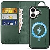SHIELDON Detachable Leather Wallet Case for iPhone 17 6.3 Inch 5G | Removable | Wireless Charging | Kickstand | RFID Blocking | Credit Card Holder | Flip Magnetic Cover | Midnight Green
