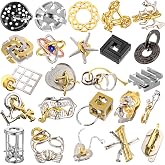 Yilloog 24 Pcs Metal Brain Teaser Puzzles for Adults IQ Logic,Funny | Assorted Disentanglement Games in Gold Silver Black, Challenging Mind Test, Includes Various Geometric Designs for Party