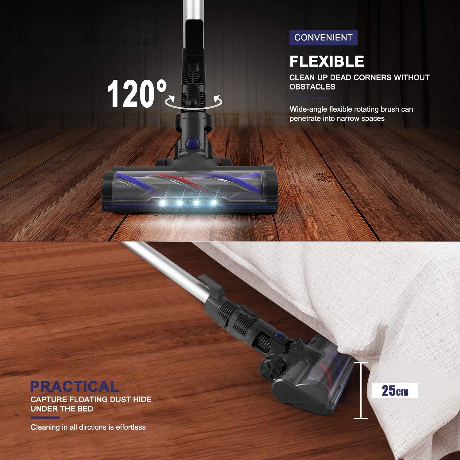 MOOSOO Cordless Vacuum 4 in 1 Powerful Suction Stick Handheld Vacuum Cleaner for Home Hard Floor Carpet Car Pet - XL-618A, Lightweight -