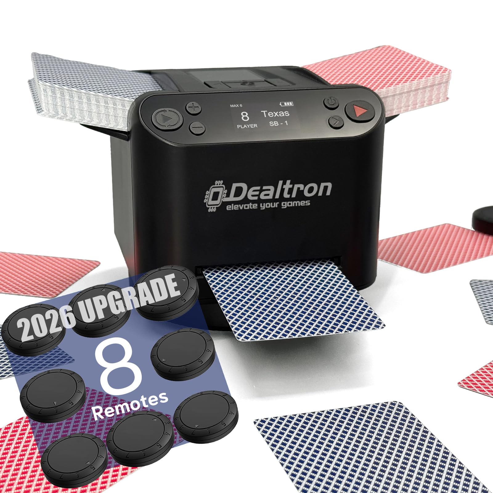 Photo 1 of 2026 Upgraded All-in-One Automatic Card Shuffler and Dealer,for Versatile Card Games,Programmable Card Dealer,Card Shuffler 2 Deck,360° Rotation,Ultra Quiet,Rechargeable,12 Players (Black+8 Remotes)