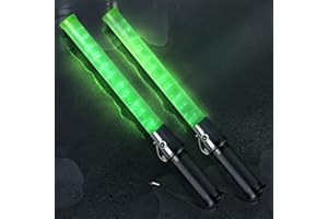 ELLUMIN 2 Pack 21 Inch Traffic Wand, Green LED Traffic Control Wand with 2 Flashing Modes, Traffic Safety Baton with Side Clip for Traffic Control, Parking, Aircraft, Car Directing(Green, 2 Pack)