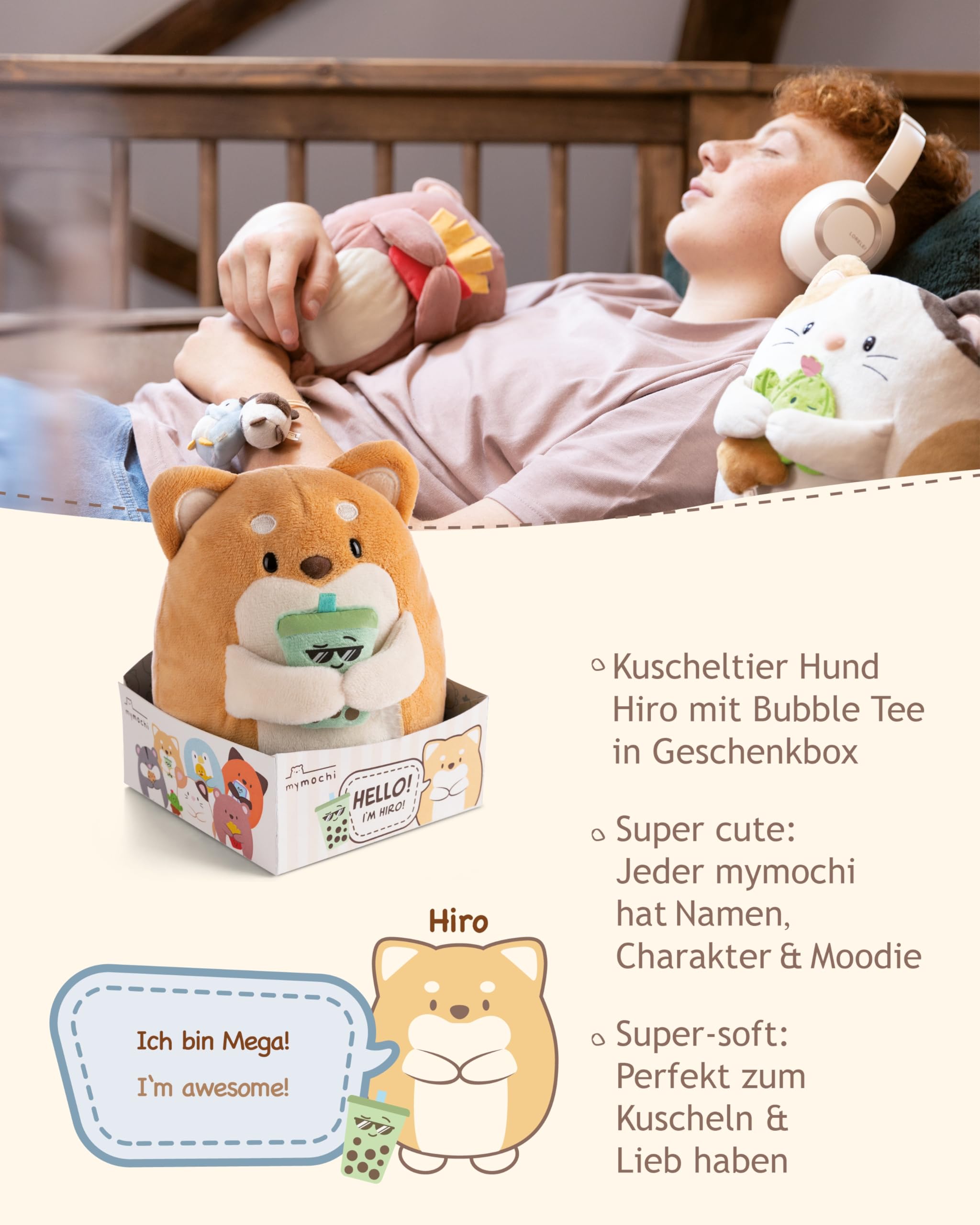 NICI MYMOCHI Kuscheltier Hund Hiro 16 cm mit Bubble Tee in Geschenkbox 11x12x6,5 cm, Flauschiges Stofftier zum Kuscheln, Spielen und Liebhaben - 61152 3