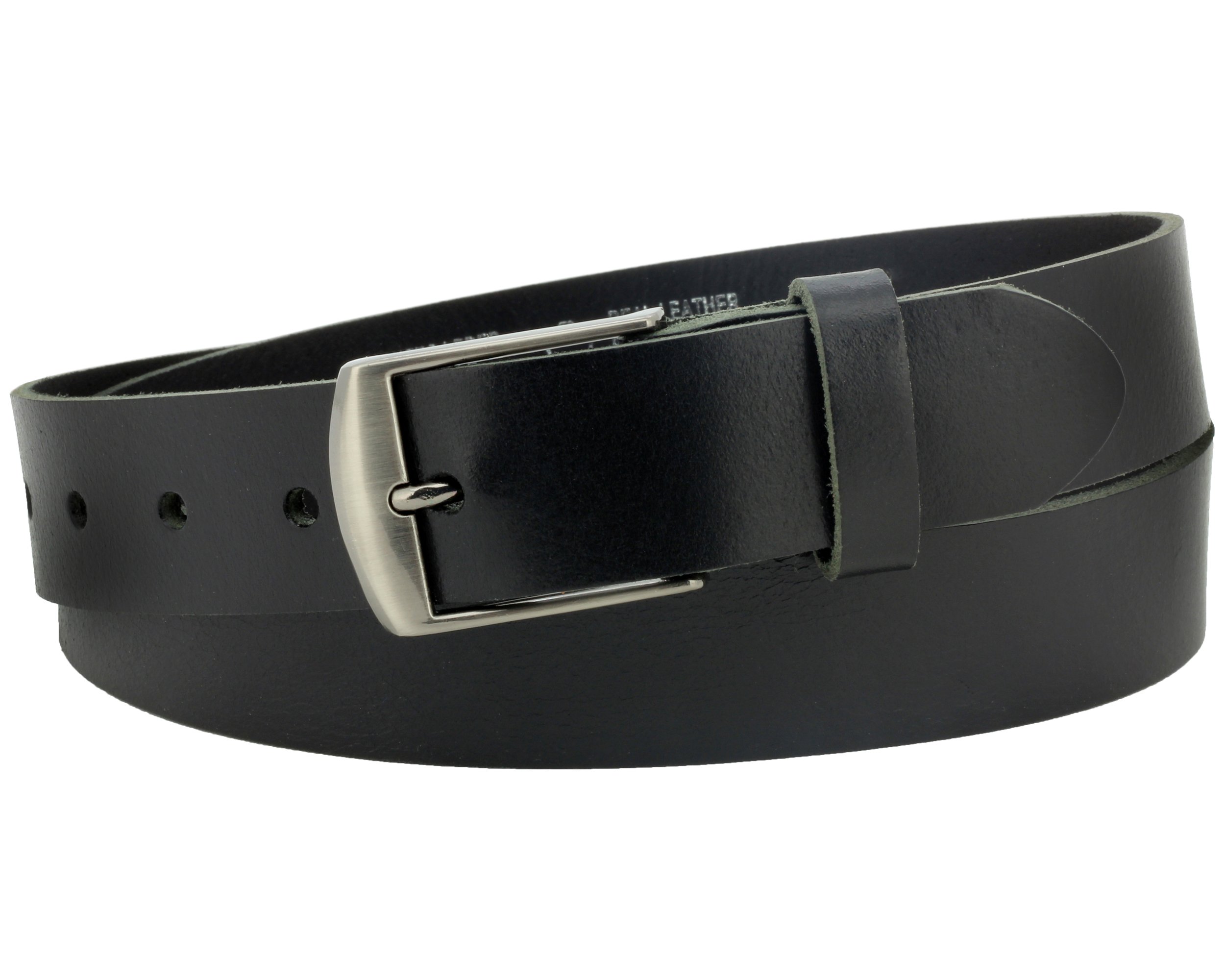 Ledergürtel aus Büffelleder, Made in Germany, schwarz, ca. 35mm breit und ca. 3-4mm stark, kürzbar, Gürtel, Vollledergürtel, Jeansgürtel, Herrengürtel, Damengürtel, Vascavi (125 cm Gesamtlänge 135 cm)
