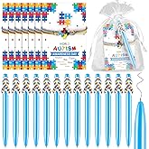 96PCS Autism Awareness Items Bulk Autism Awareness Gifts Include Autism Awareness Bracelets Cancer Awareness Ribbon Pen for Autistic Students School Office Autism Theme Charity Event (Autism, 96)