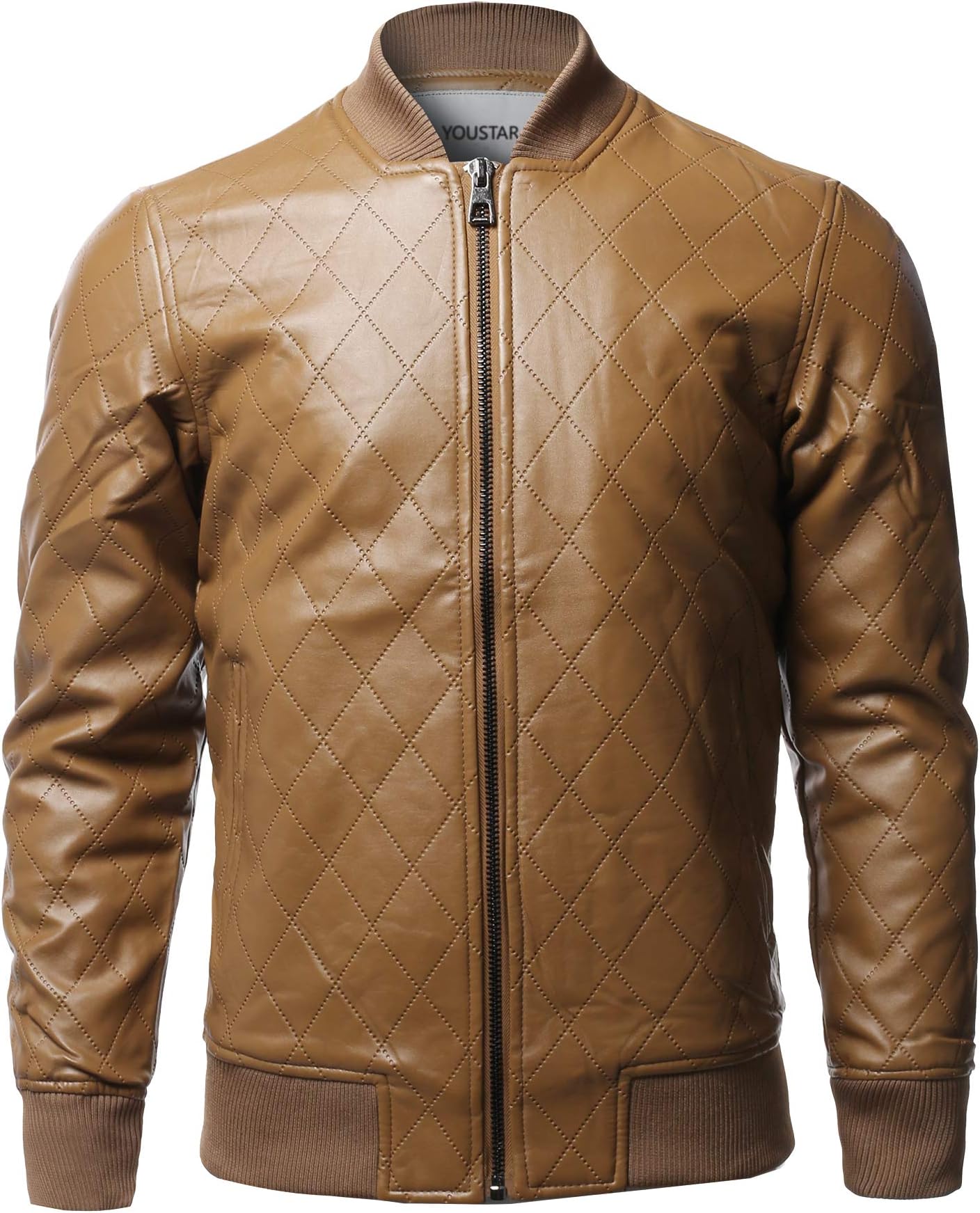 Youstar Men's Casual Long Sleeves Zipper Closure Faux Leather Jacket