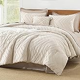 Litanika Queen Comforter Set Beige, 3 Pieces Lightweight Comforters Queen Size Chevron Tufted Bedding Comforter Set, Fluffy Bed Set
