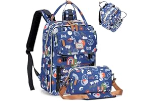 Tonyeee Baby Diaper Bag Backpack, Large Diaper Bag with Removable Cross Body Bag & 2 Compartments, Baby Bag for Boys & Girls, Travel Diaper Bags, Blue Rainbow