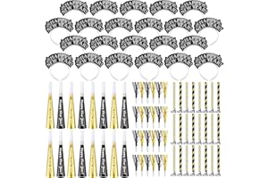Lenwen 200 Pcs New Years Eve Party Supplies 2026 for 50 Guests Happy New Years Decorations Party Favors Includes 50 Headband 150 Noise Makers Accessories for Adults Decorations 2026(Black)