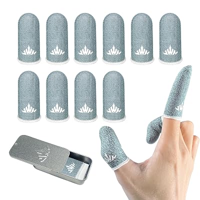 Hipporizz 10 Pack Silver Fiber Dedales Gamer Profesionales Anti Slip Sweat Proof Gaming Finger Thumb Sleeves Cots Breathable Mobile Phone Gamer Gloves Guantes para Durable Covers for Pubg