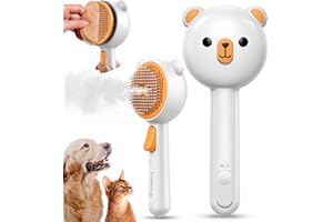 FEELNEEDY Pet Steam Brush for Dogs & Cats , Brushes for Indoor Cats with Release Button, Dual Speed Spray USB Rechargeable Grooming Supplies, Dog Brush for Shedding Suitable for All Long- and Short-haired Pets