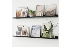 FLYJOE Picture Ledge Shelf, Floating Shelves Set of 2, 48 Inches Long Large Nursery Book Shelves for Toys Storage, Kids Bookshelf Wall Mounted for Living Room Bedroom Decor Books Photo Frames, Black