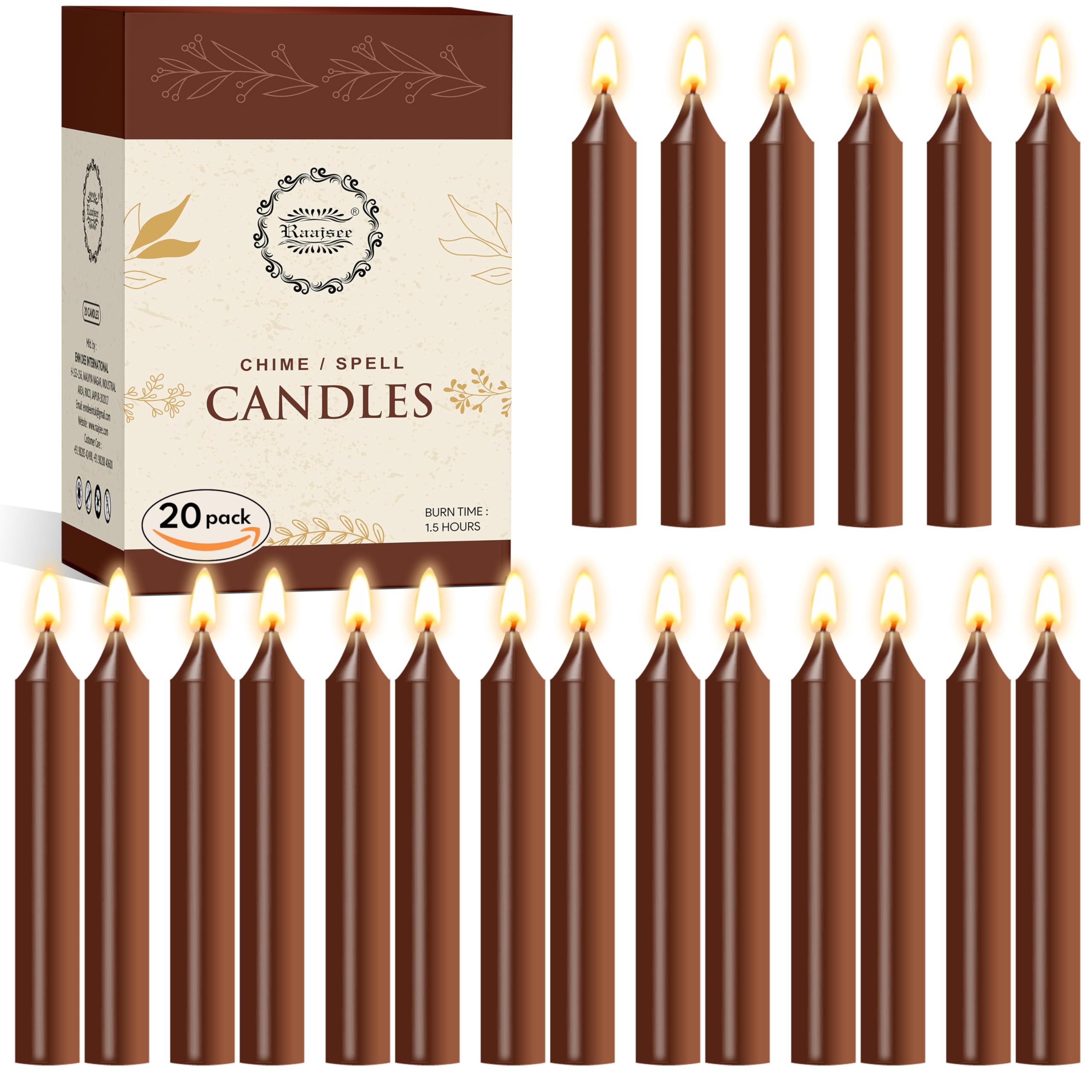 Raajsee Unscented Mini Taper Brown Candles Pack of 40 | 4 Inches (H) Dinner Candle Sticks| Smokeless, and Dripless| Paraffin Wax with Cotton Wicks | Long Burning Time.