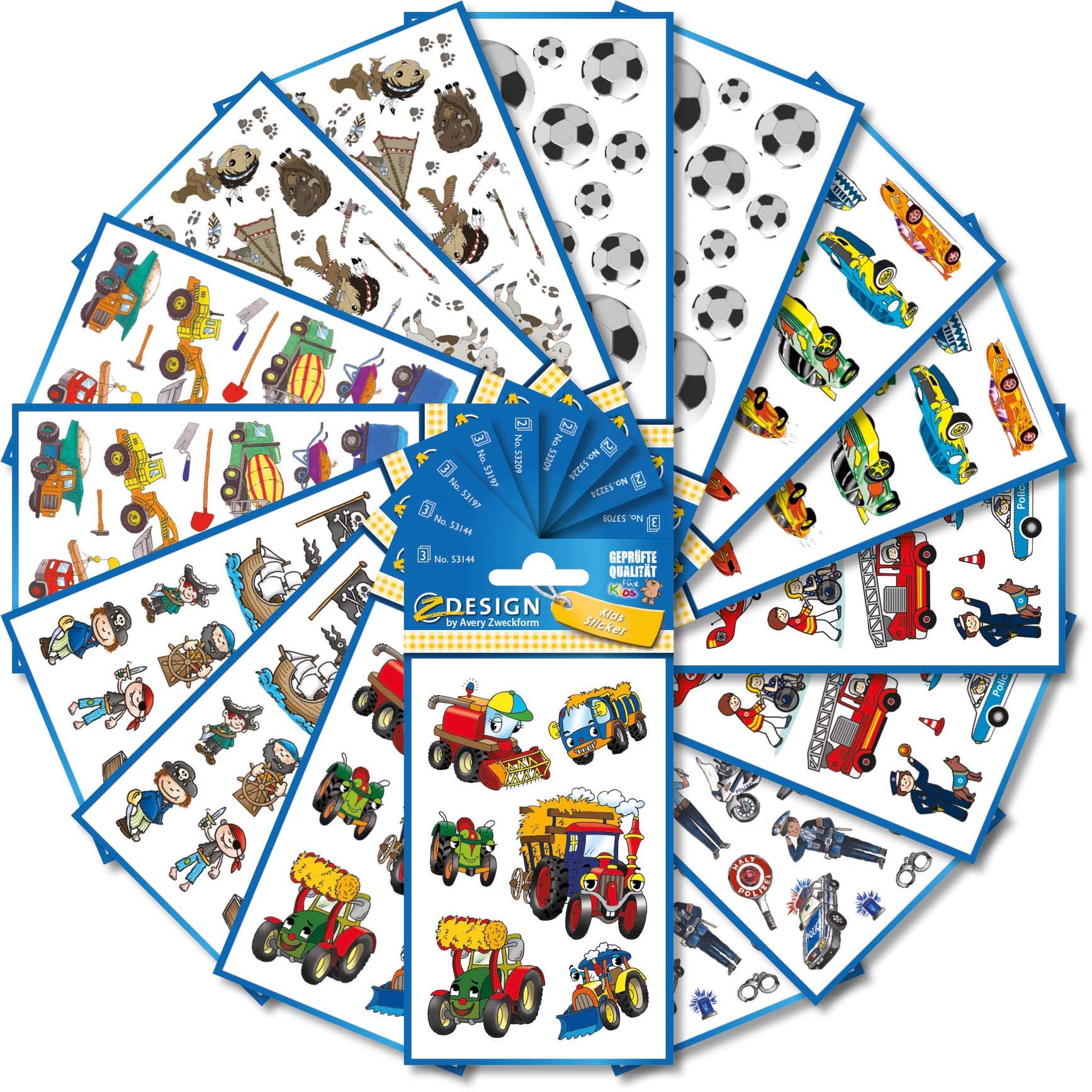 AVERY Zweckform 524 Sticker for Children (Boys, Children's Stickers, Football, Tractor, Pirates, Cars, Police and Fire Brigade, Building Site, Children's Birthday Parties, Party Bags) 59991