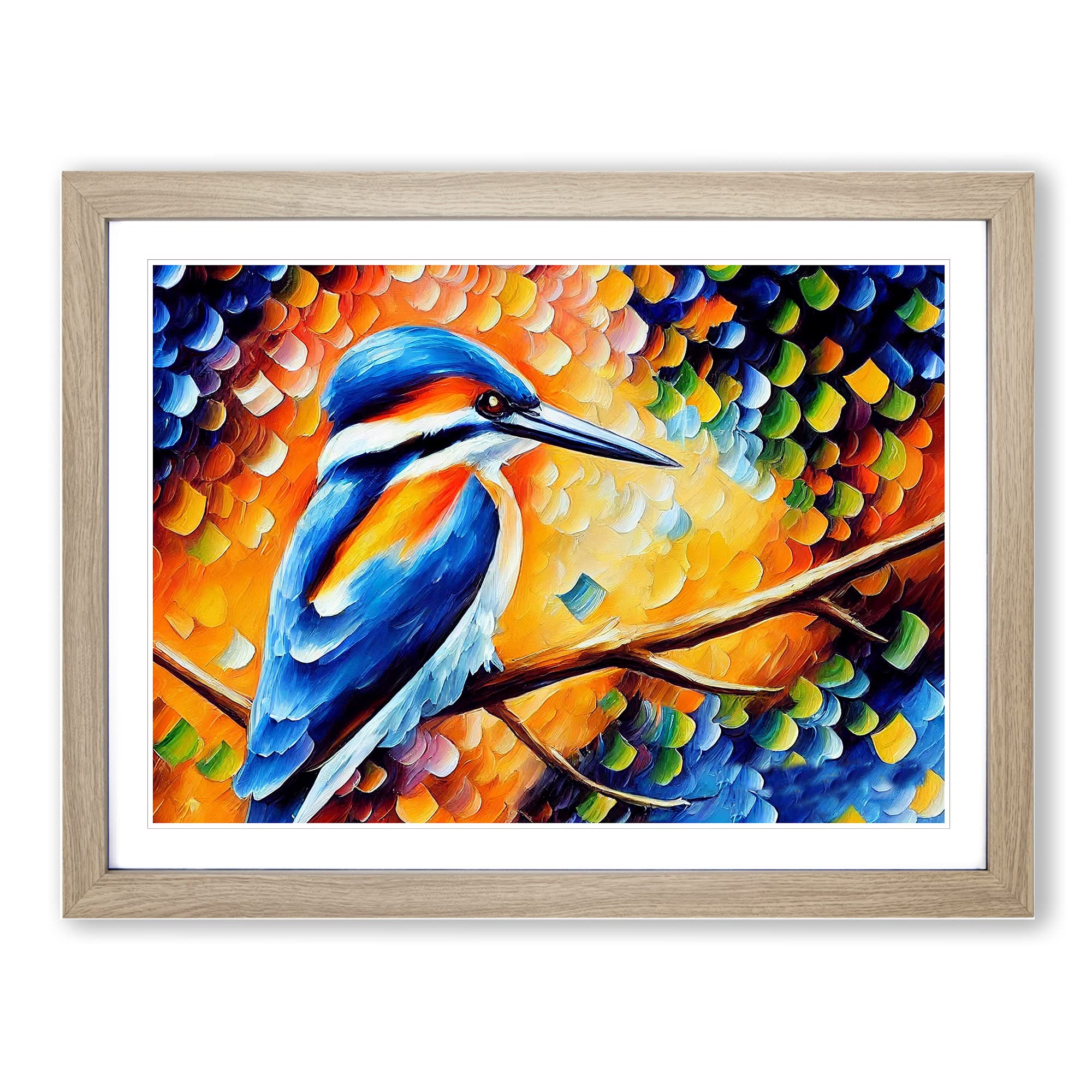 Kingfisher Bird Painting Vol.4 Abstract Framed Print | A3 Oak Framed Wall Art | Ready to Hang | Abstract Historical Picture | Living Room Bedroom Lounge Office
