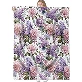 Purple Floral Rose and Lilac Throw Blanket Gifts for Women Girls Kids Adults, 50x60 in, Flannel Blankets for Bedroom, Camping, Couch, Room Decor, Fuzzy Warm Cozy Soft