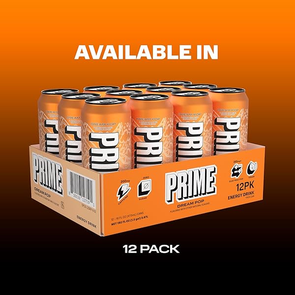PRIME ENERGY DREAMPOP, SUGAR FREE ENERGY DRINK, 200MG CAFFEINE AND 355MG OF ELECTROLYTES FOR HYDRATION, LOW CALORIE, VEGAN, GLUTEN FREE, 16 FLUID OUNCE, 12 PACK