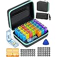 YONLOG Monthly Pill Organizer 2 Times a Day, with Portable Hard Shell, Pill Cutter, 31-Day Box, Plastic Opening Pick, Monthly & Weekly Stickers, Convenient Medication Management (2 Times a Day)