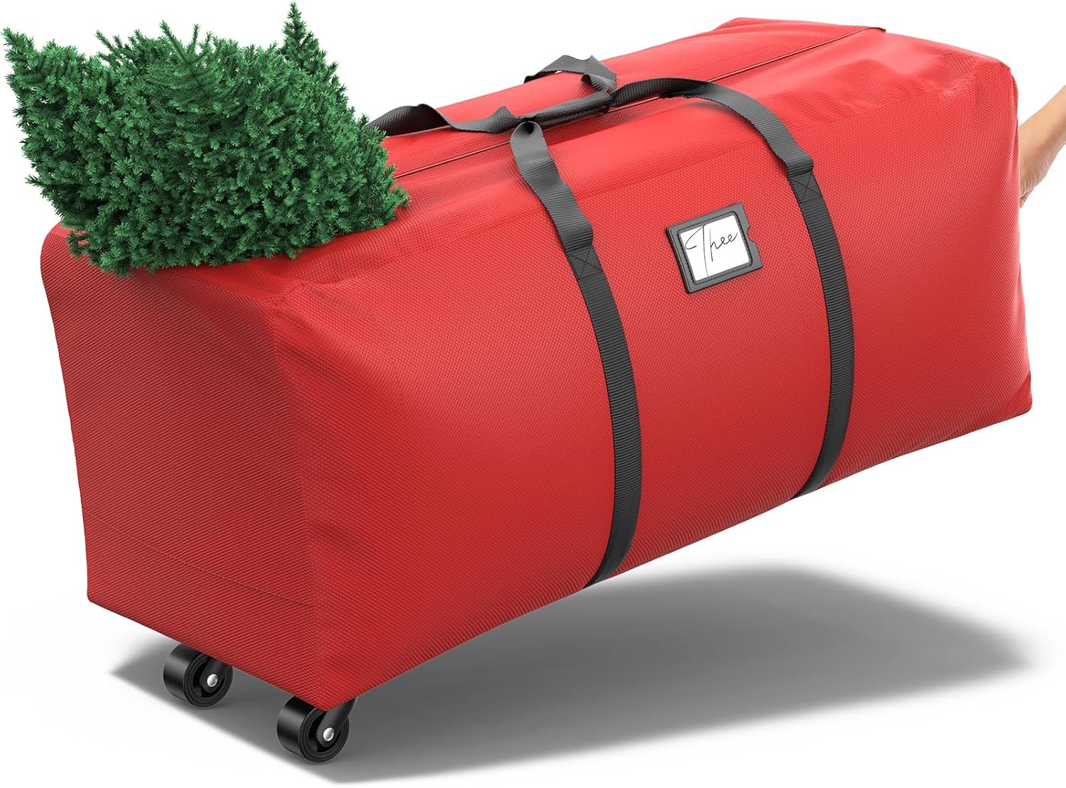 Holiday Décor Storage - Winpull Rolling Christmas Tree Storage Bag for 9 ft Artificial Tree, 600D Waterproof Oxford Fabric, Large Christmas Tree Bag with Dual Zipper, Wheels, Handles, Heavy Duty Xmas Storage Container - Red