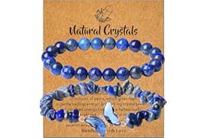 DUQGUHO 2Pcs Butterfly Bracelets for Women Healing Crystals Bracelets for Women Natural Gemstone Bead Bracelet Cute Butterfly Charm Bracelet Stretch 8mm Crystal Jewelry Gifts for Women