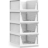 UAK 4 Pack Stackable Plastic Storage Basket for Closet Wardrobe Organizer and Storage Bin Sweater Drawer Shelf Storage Contai