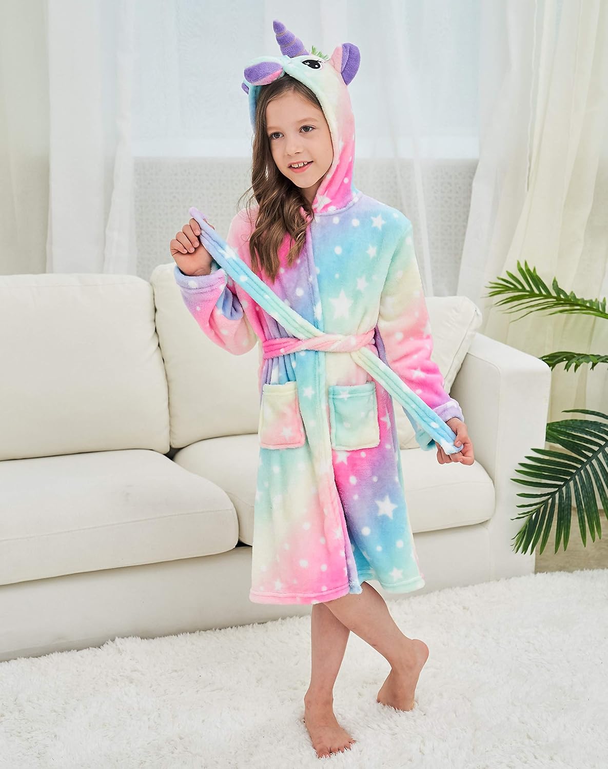 Doctor Unicorn Soft Unicorn Hooded Galaxy Bathrobe - Unicorn Gifts for Girls: Clothing
