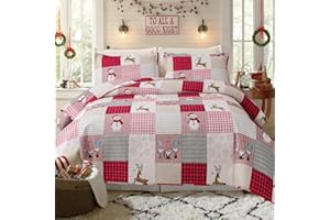 Jessy Home Christmas Bedding Set Queen Christmas Quilt Bedspread Pink Gnome Santa Claus Plaid Patchwork Xmas Quilt Bedding Decor Winter Snowman Elk Lightweight Reversible Bedspread Coverlet