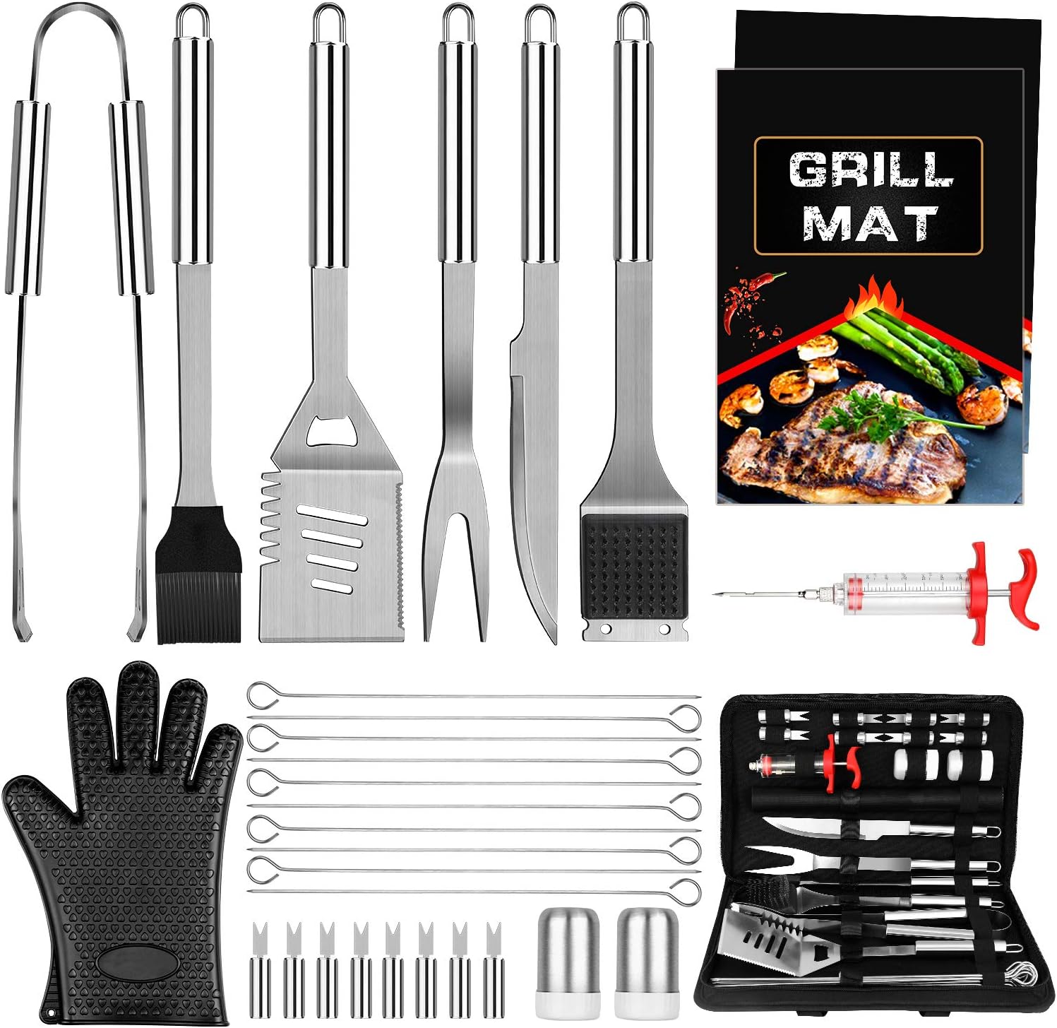 Anpro Grill Accessories BBQ Set Tools, 31 PCS Stainless Steel Grilling Kit with Grill Mats and Meat Inject, Barbecue Utensils Set with Case for Dad, Men, Women : Garden & Outdoor