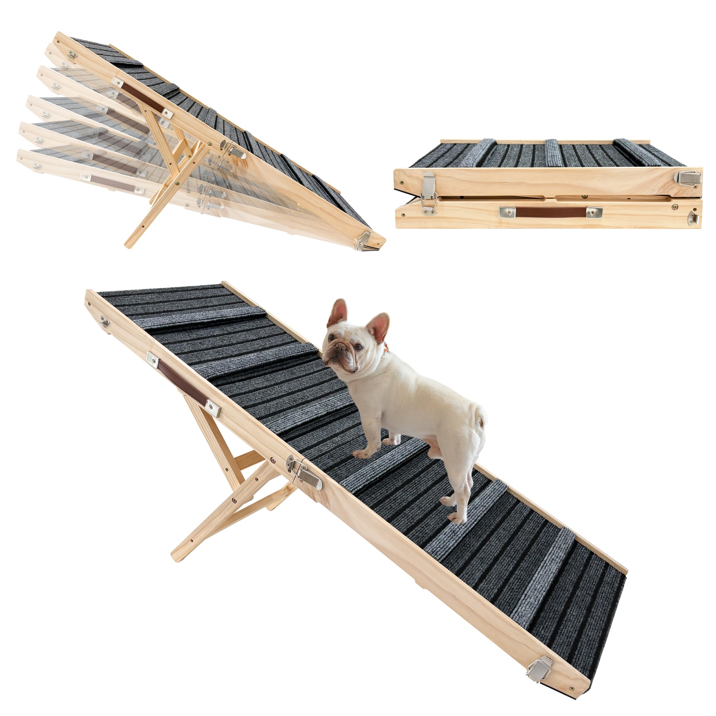Photo 1 of Dog Ramp for Bed-Non-Slip - Extra Wide Pet Ramp for Small Large Dogs to Get on Couch Car Wooden Foldable Dog Ramp Seamlessly Connects Platform -Hold up to 110 Pound-Adjustable, Foldable (L)