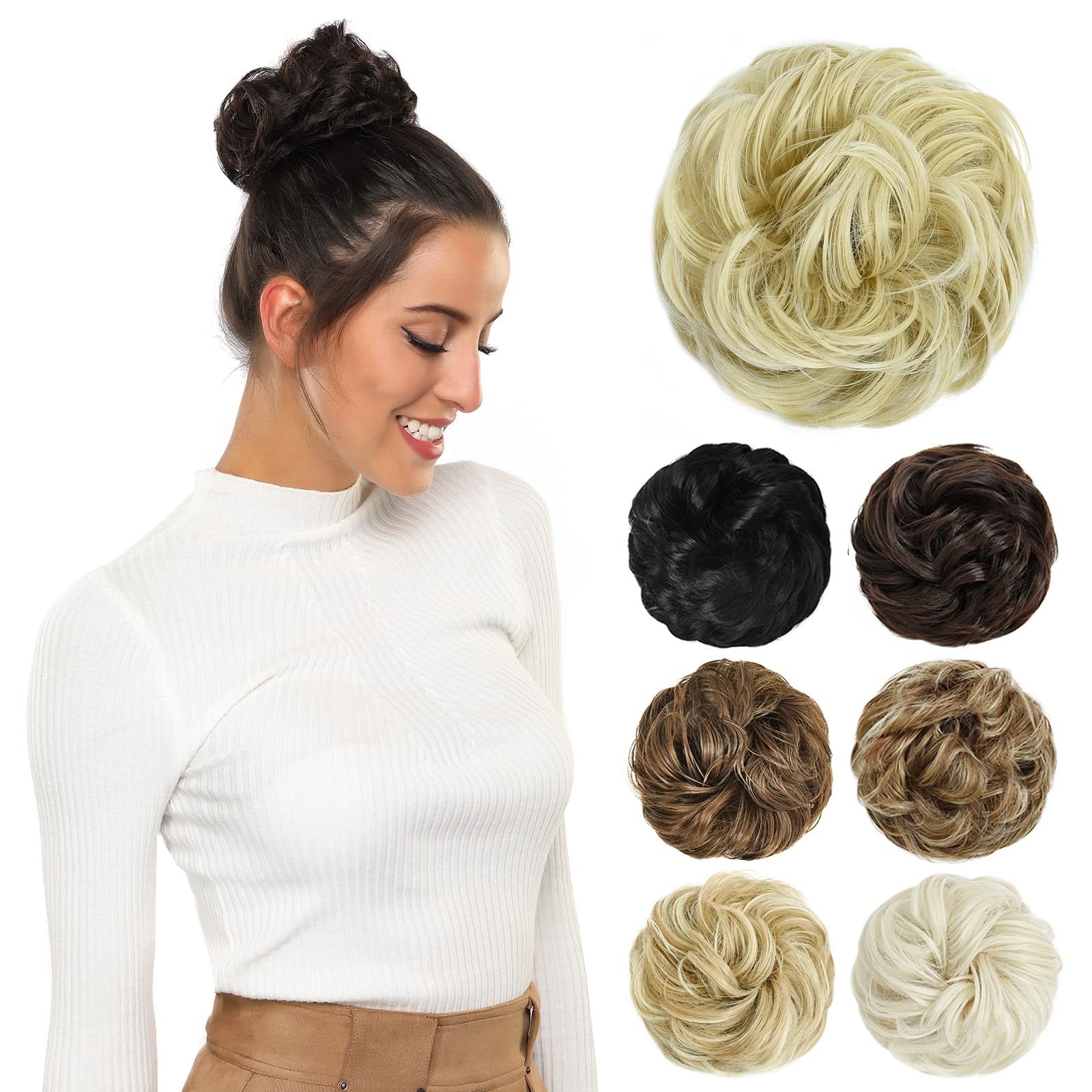 Yamel Messy Bun Hair Pieces for Women Hair Bun Extension Natural Blonde Updo Curly Messy Bun Scrunchie