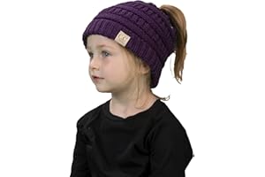 Funky Junque Kid's BeanieTail Children’s Ponytail Messy Bun Beanie Solid Ribbed Hat