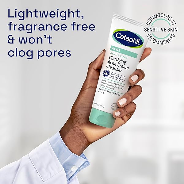 CETAPHIL ACNE FACE WASH, GENTLE CLEAR CLARIFYING ACNE CREAM CLEANSER WITH 2% SALICYLIC ACID, DEEP CLEANS & TREATS ACNE PRONE SKIN, SKIN CARE FOR SENSITIVE SKIN, 4.2OZ