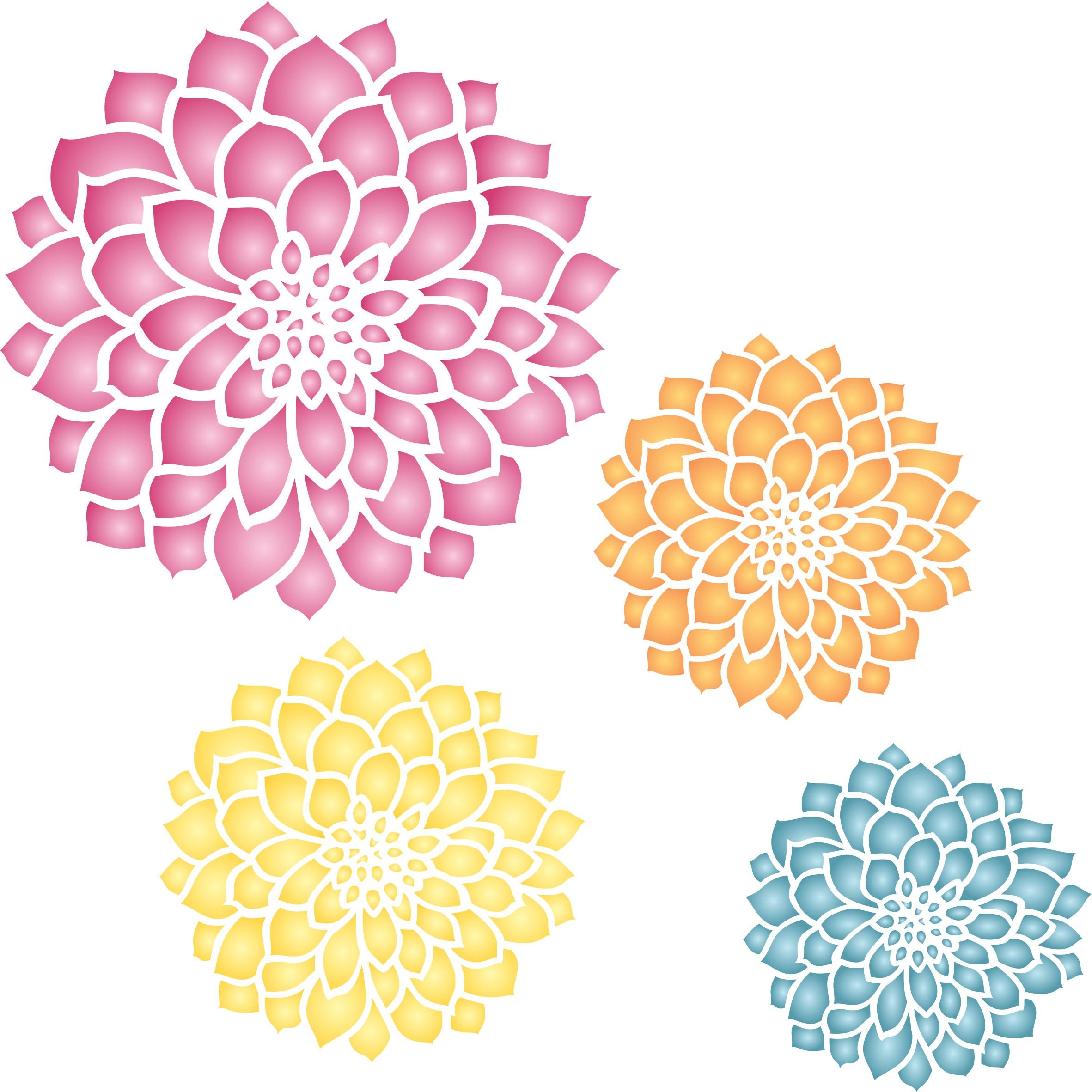 Zinnia Stencil - 26.5 x 26.5cm (M) - Reusable Large Fancy Floral Mural Wall Stencil Template