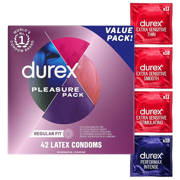 DUREX PLEASURE PACK ASSORTED THIN CONDOMS, EXCITING MIX...