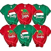 Custom Christmas Family Shirts, Christmas Group Pajama Matching T-Shirts, Santa and Elf Hat Custom Tees, Personalized Family X-Mas Pj Shirts, Holiday T-Shirt, D244