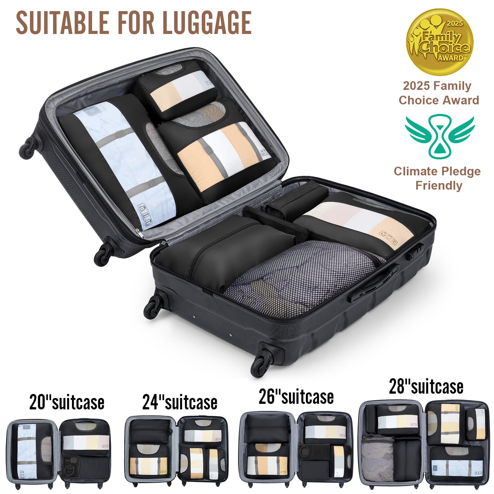 Veken Veken 10 Set/8 Set Packing Cubes for Travel Essentials, Suitcase Organizer Bags in 4 Sizes, Carry-On Luggage Accessories with Laundry & Toiletry Bag, Airplane Must-Have, Road Trip & Camp Gifts for Men