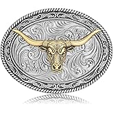Fibbadet Western Cowboy Belt Buckle for Men Women- Longhorn Bull Head Cowboy Texas Rodeo Belt Buckle