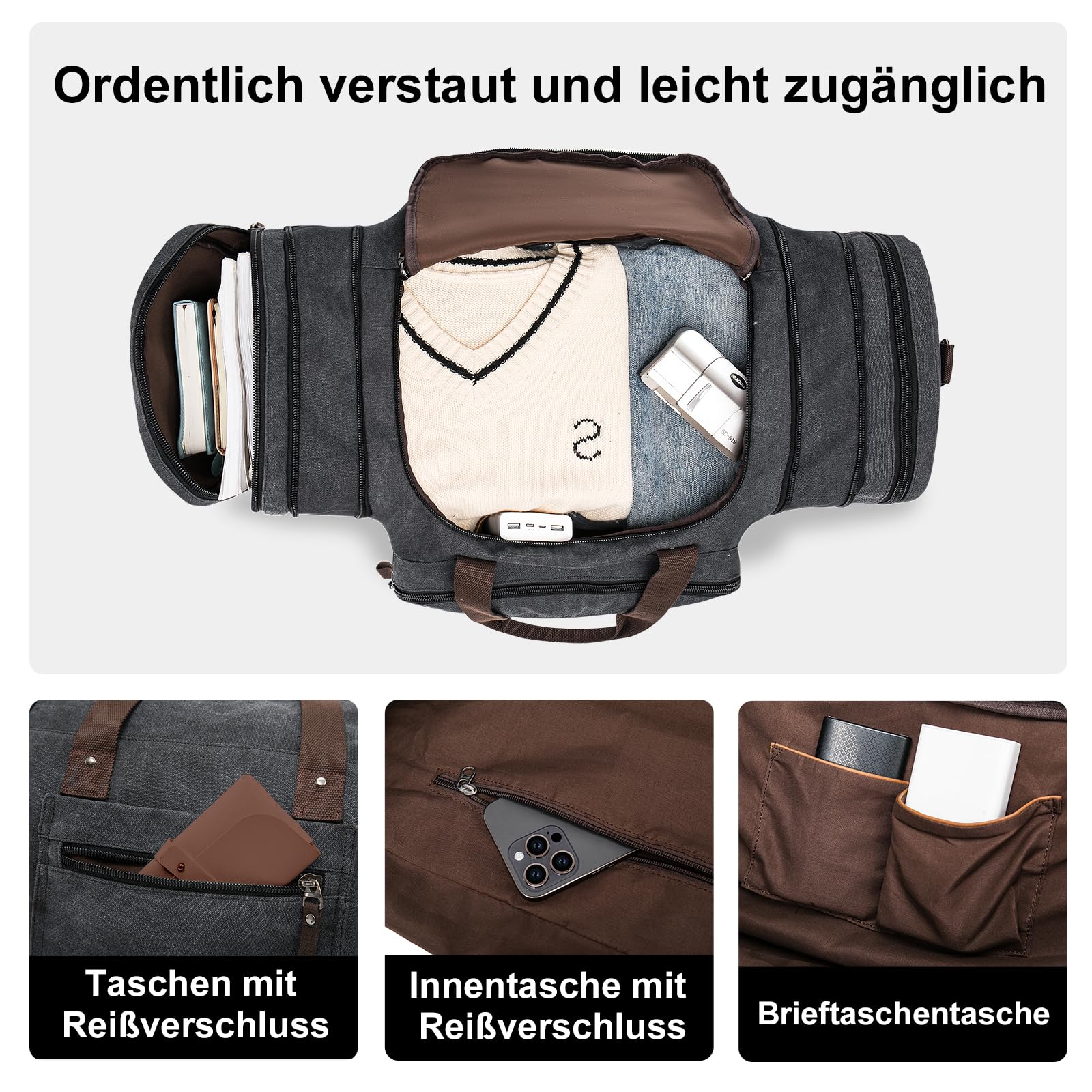 Erweiterbare Reisetasche 70L, Große Sporttasche Herren Damen 6