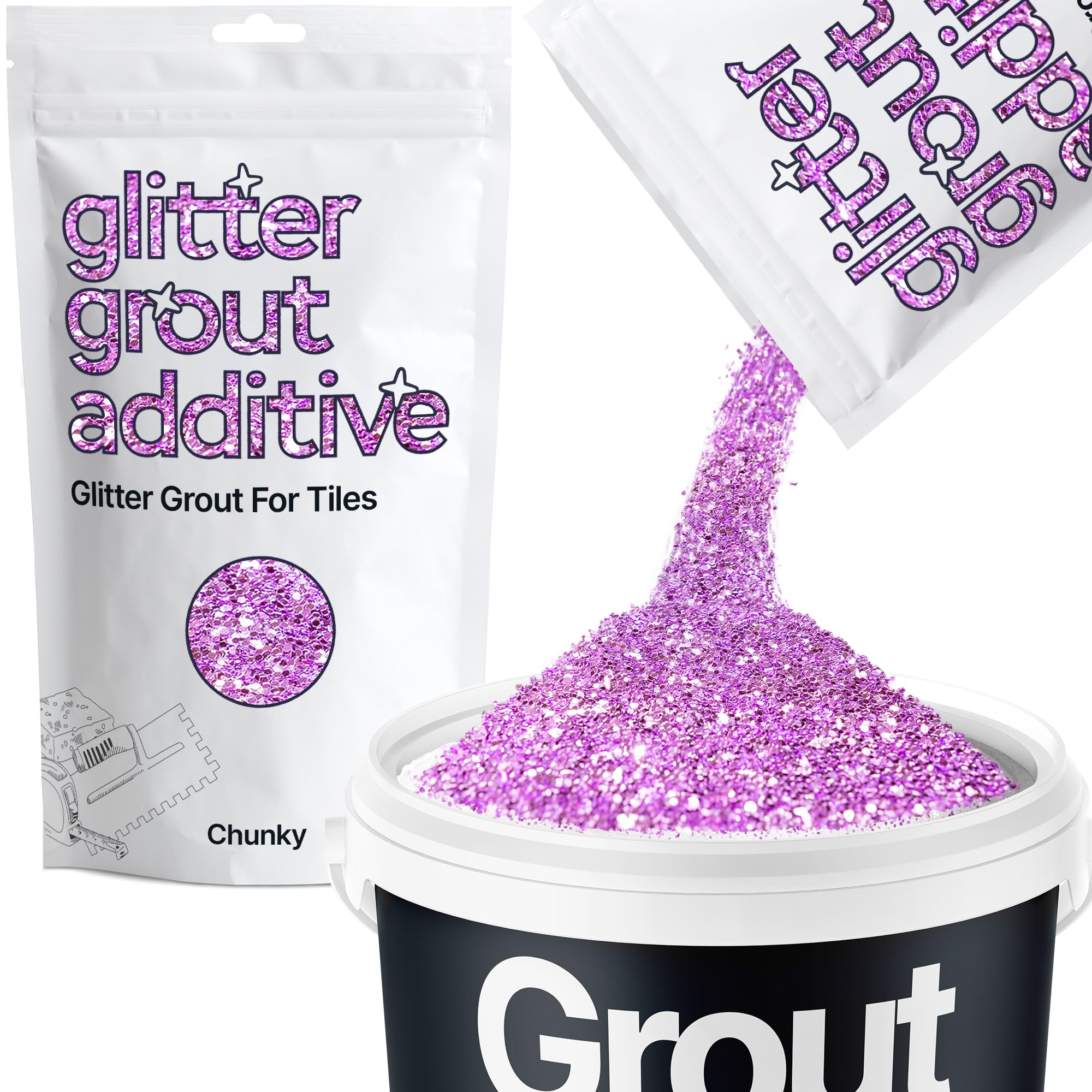 Hemway Lavender Purple Glitter Grout Additive Chunky 100g Metallic Flakes for Adding Sparkle to Kitchen & Bathroom Tiles | Enhance Your Indoor Grouting Projects with a Durable Sparkly Effect