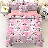 BYHOFMLY 6 Pieces Girls Rainbow Bedding Set - Tie Dye Pink Bow Comforter Set for Kids Teens - Colorful Bow Knots Bed in A Bag Sheets Set (Rainbow Bowknot, Twin)