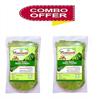 Neminath Herbal Care Indigo Powder For Hair | 100% Natural, Pure & Herbal | Organically Extracted For Hair Colour and Herbal Care (Indigofera Tinctoria) | Premium Quality - Combo of 2 Pack By Neminath Herbal Care (454 Grams)