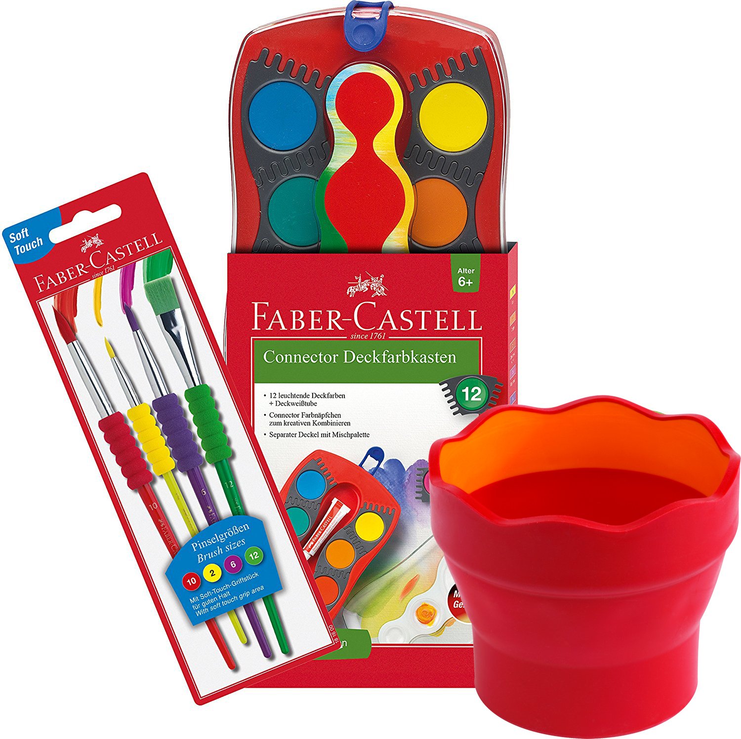 Water Cup CLIC & CO Faber-Castell Farbkasten + Softpinsel + Becher red
