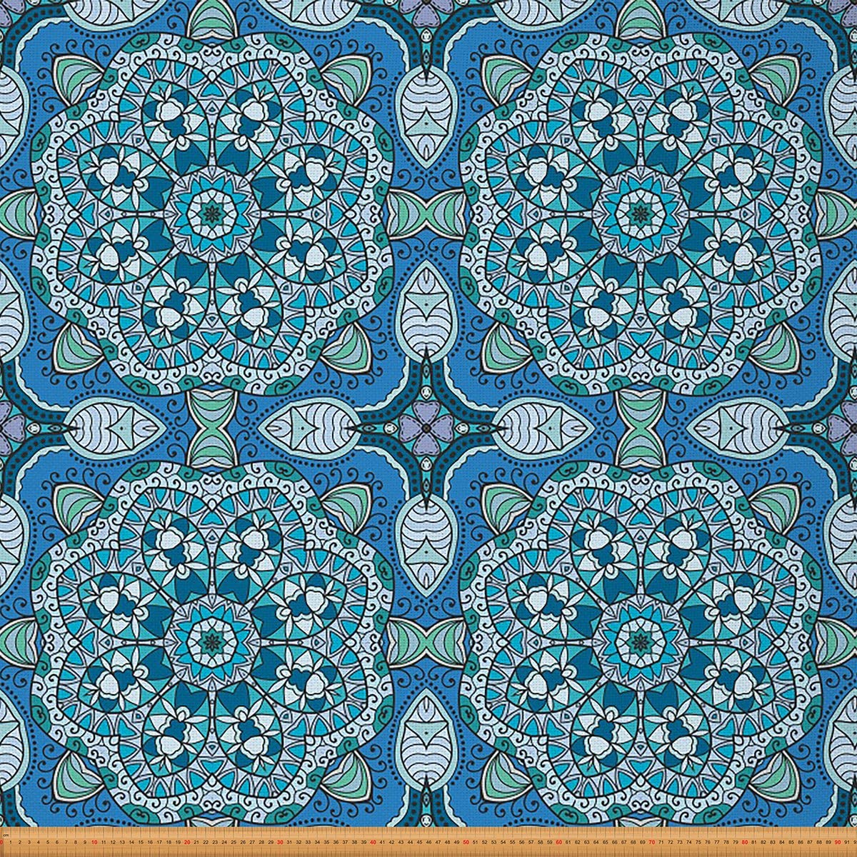 Boho Mandala Fabric by The Yard,Bohemian Exotic Floral Upholstery Fabric for Chairs Sofa,Exotic Tribal Outdoor Fabric Waterproof,Fabric,2 Yards,(L184*W150cm) Blue Teal