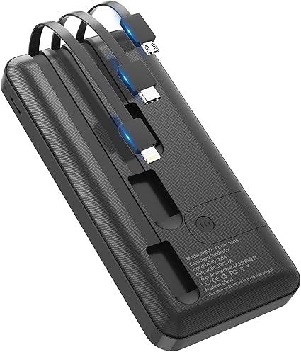 Amazon モバイルバッテリー mah 大容量 Ivso Pse認証済 3ケーブル内蔵 Lightning Micro Usb Type C 携帯バッテリー 大容量 軽量 急速充電 スマホ充電器 4台同時充電でき 残量表示 げデザイン 持ち運び便利 防災グッズ Iphone Ipad Android機種対応 ブラック