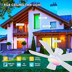 Ceiling Fans with RGB LED Lights, Modern Low