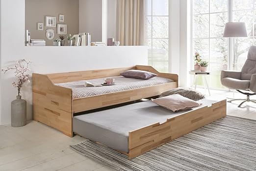 Woodlive Design By Nature Massivholz Gastebett Aus Kernbuche Ausziehbares Doppel Bett Als Jugend Kinderbett Verwendbar Funktionsbett Aus Holz Bett 90 X 200 Cm Amazon De Kuche Haushalt Wohnen